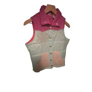 Wrangler 20X Womens Puffer Vest M Pink & Light Blue Embroidered Button-Up Sleeve
